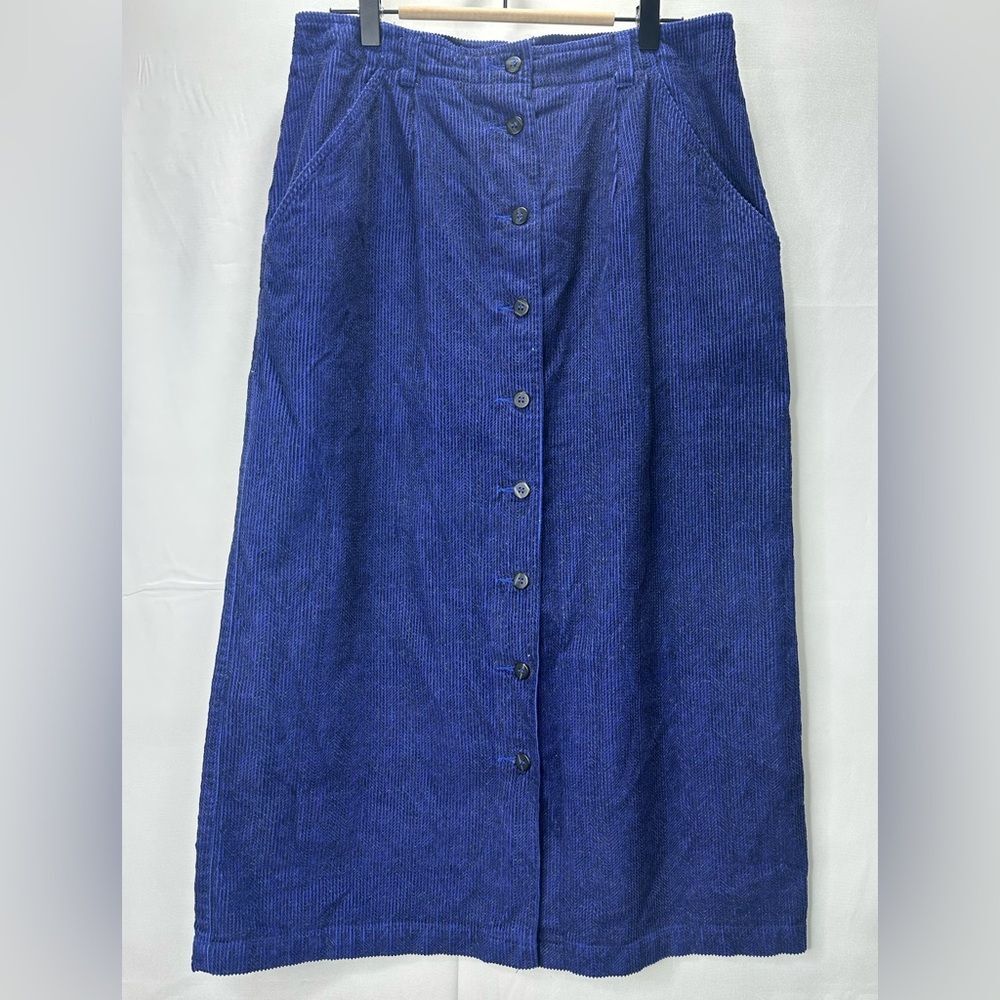 Lizsport Vintage 80’s Royal Blue Corduroy Button-Down Long Skirt Size 14 - Picture 3 of 12